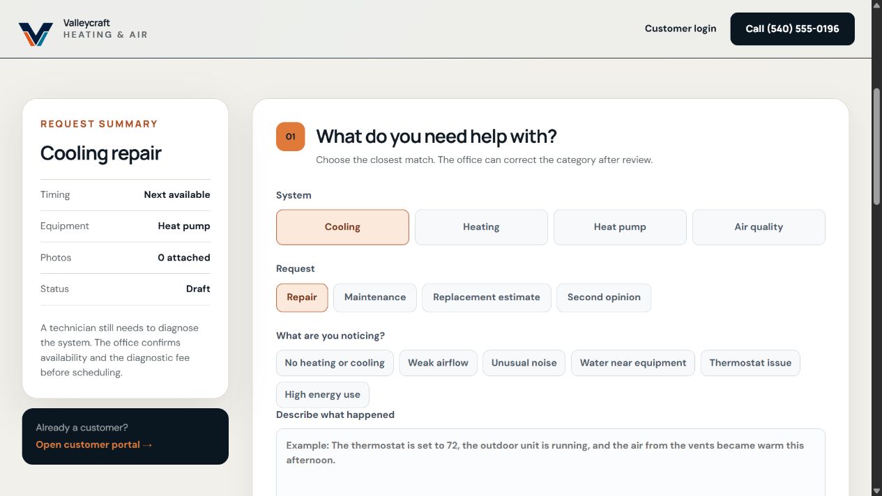 Valleycraft guided service request