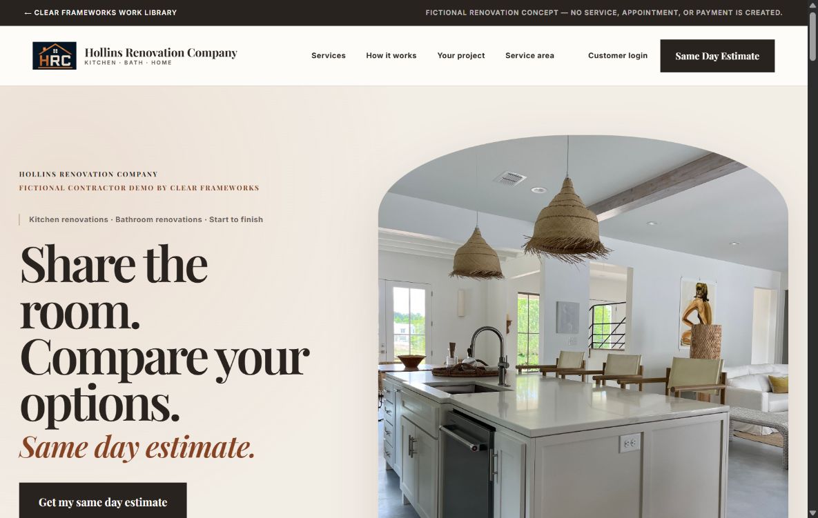 Hollins Renovation website hero