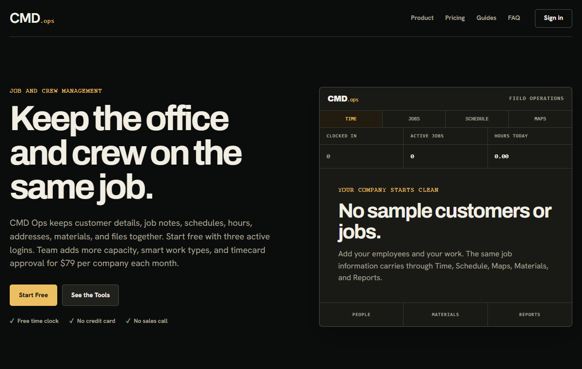 CMD Ops job and crew management homepage